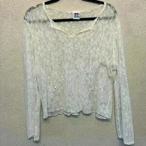 Angel Tattoo white lace long sleeve sz L 90s vintage moto hippie grunge preppy
